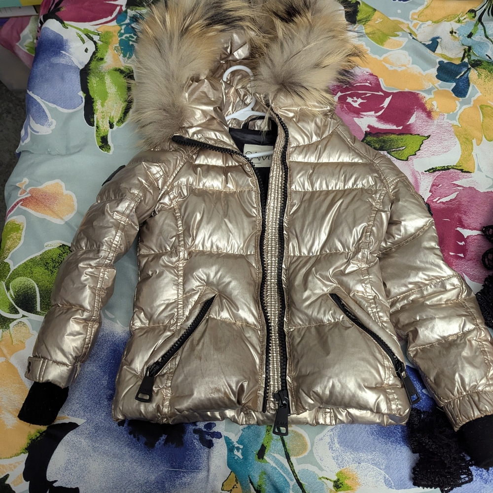 SAM. Kids Metallic Puffer Jacket with Faux Fur Hood